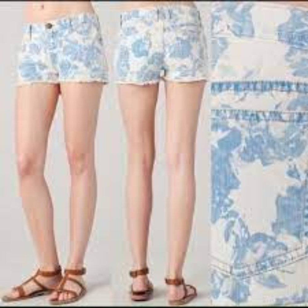 Current/Elliott White and Light Blue Floral Denim Jean Shorts
